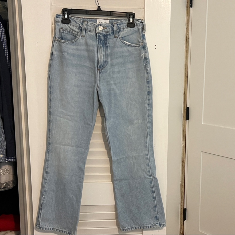 FRAME Denim Light Blue High-Rise Straight Jeans